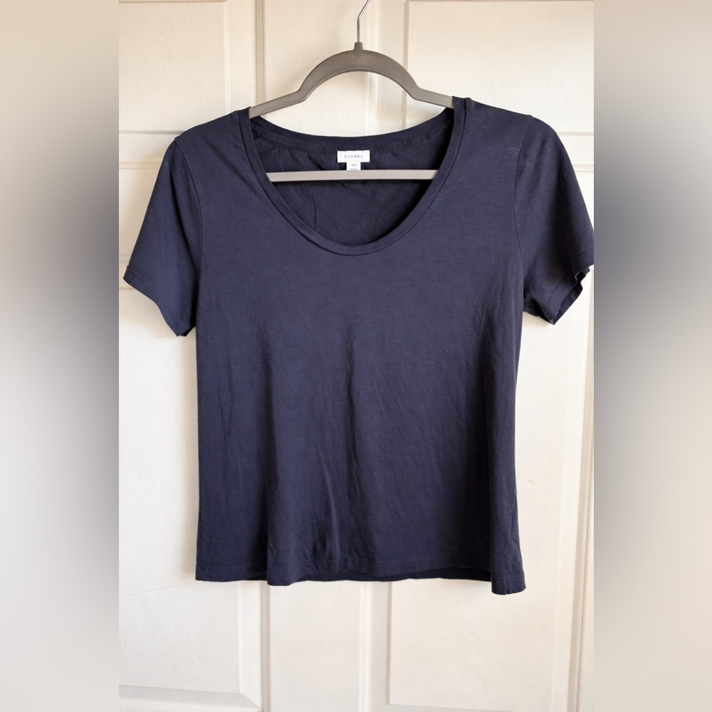 Womens Cuyana 100% Pima Cotton Navy scoop neck tee size small